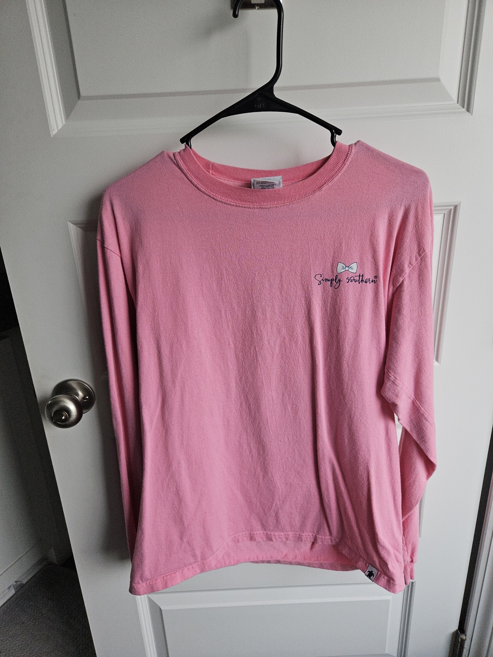 Simply Southern Pink Long Sleeve Shirt with Bow Logo